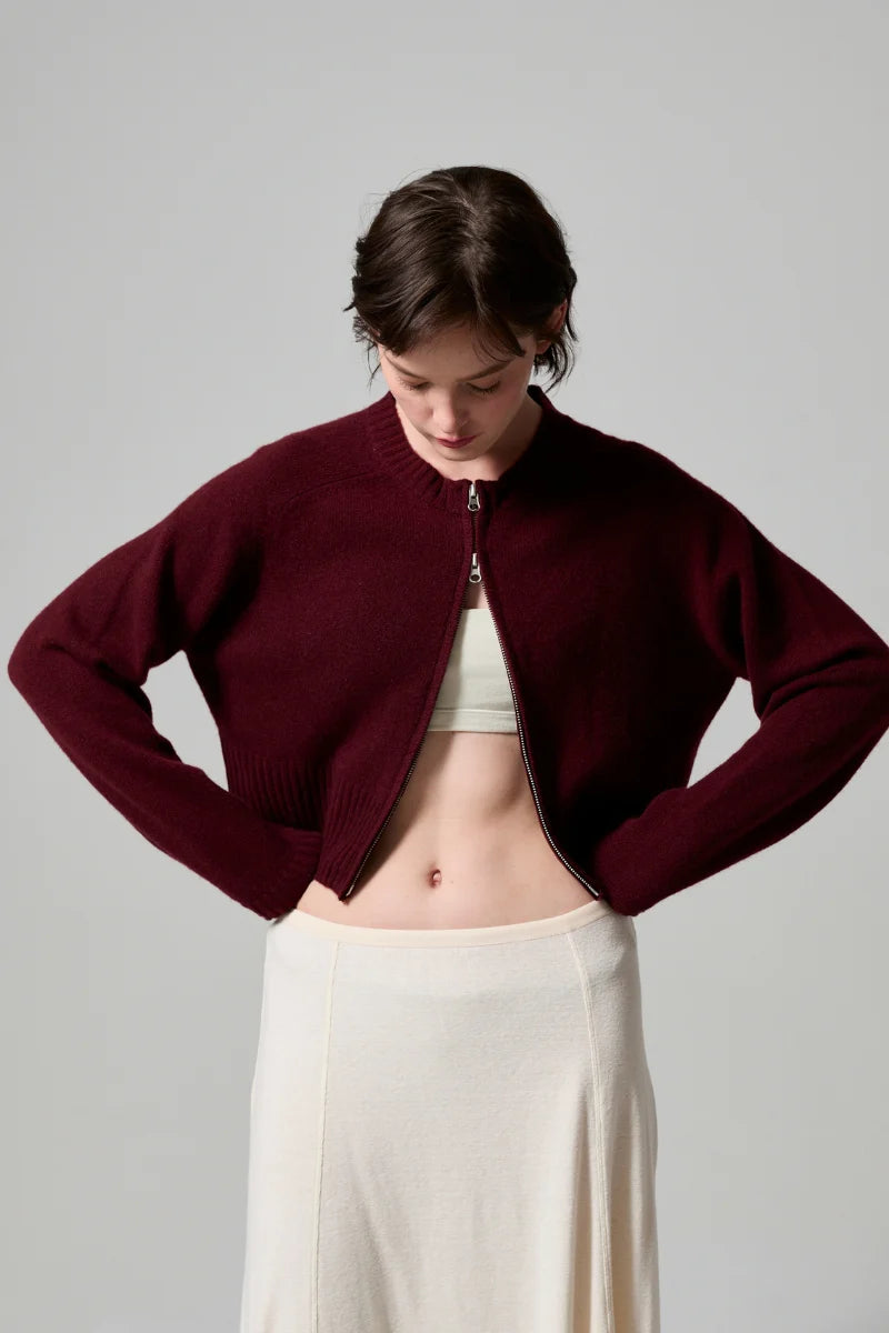 Eddie Zip Up Cardigan in Currant
