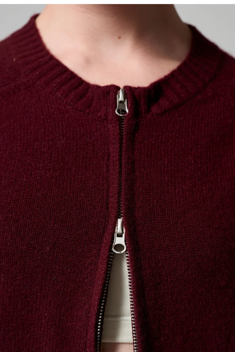 Eddie Zip Up Cardigan in Currant