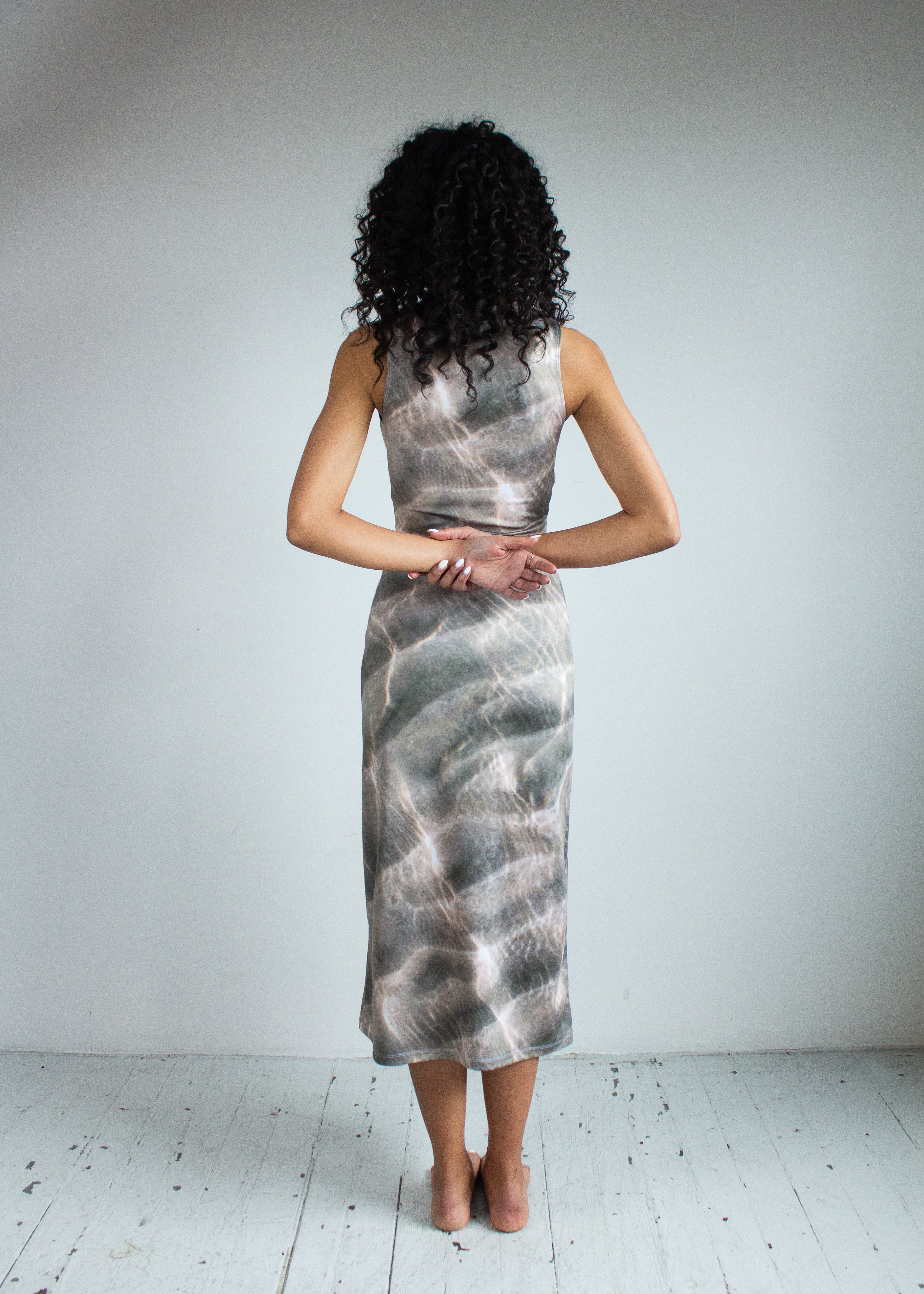 Waves High Neck Midi Dress