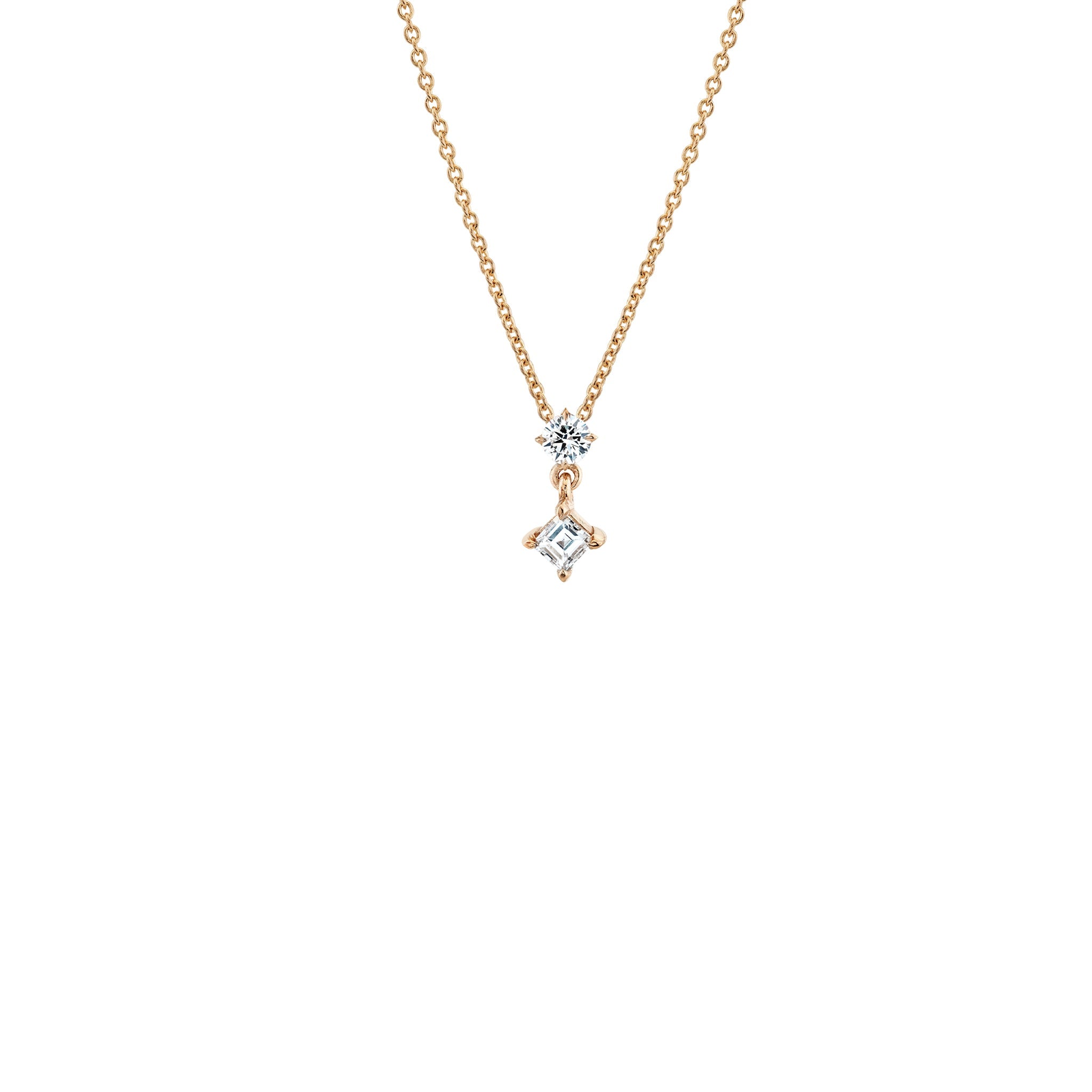 Mix Matched Round and Carre Shape Diamond Drop Necklace