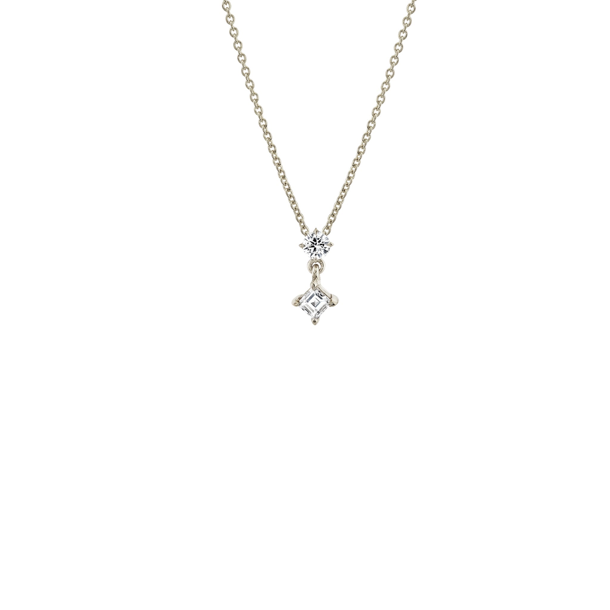 Mix Matched Round and Carre Shape Diamond Drop Necklace
