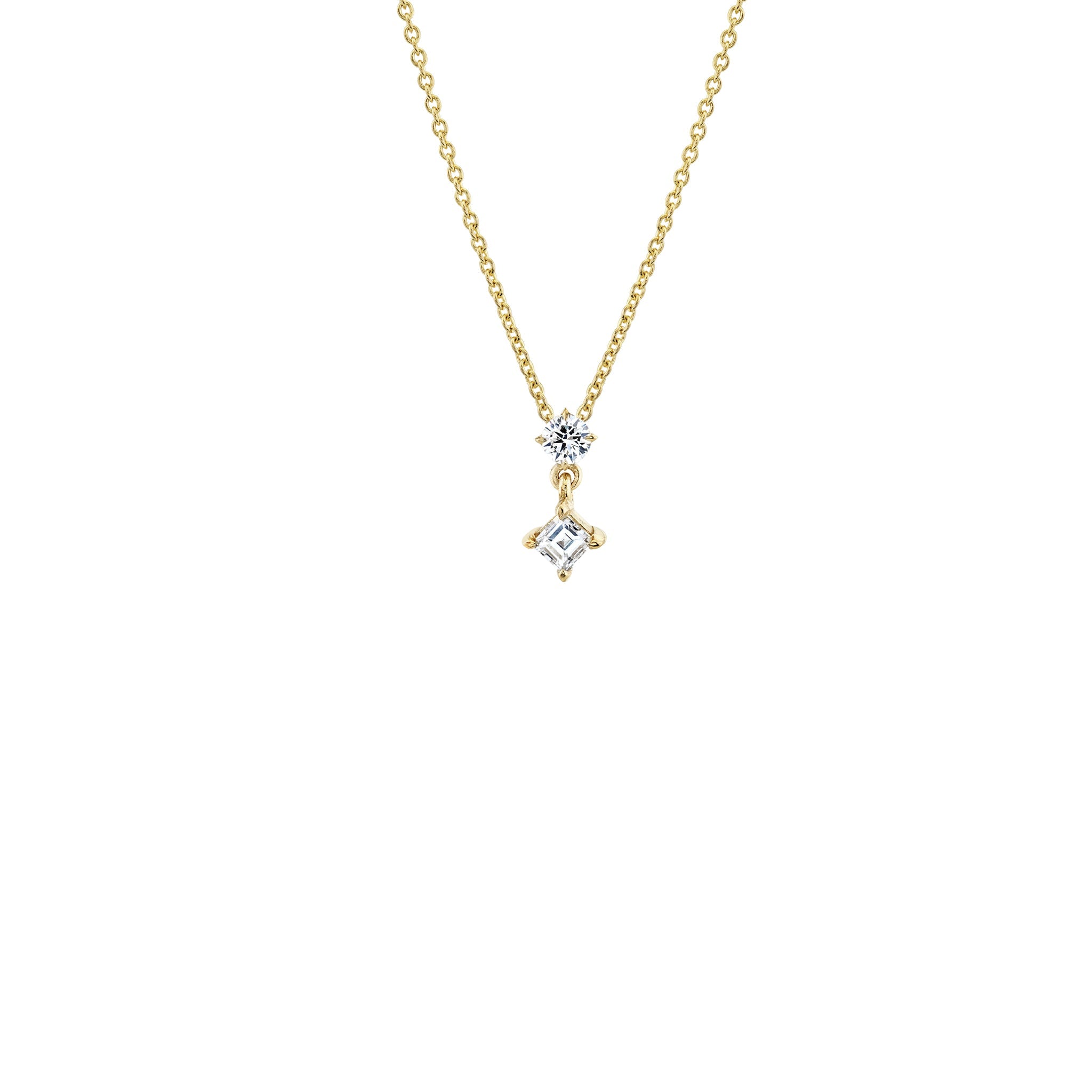 Mix Matched Round and Carre Shape Diamond Drop Necklace