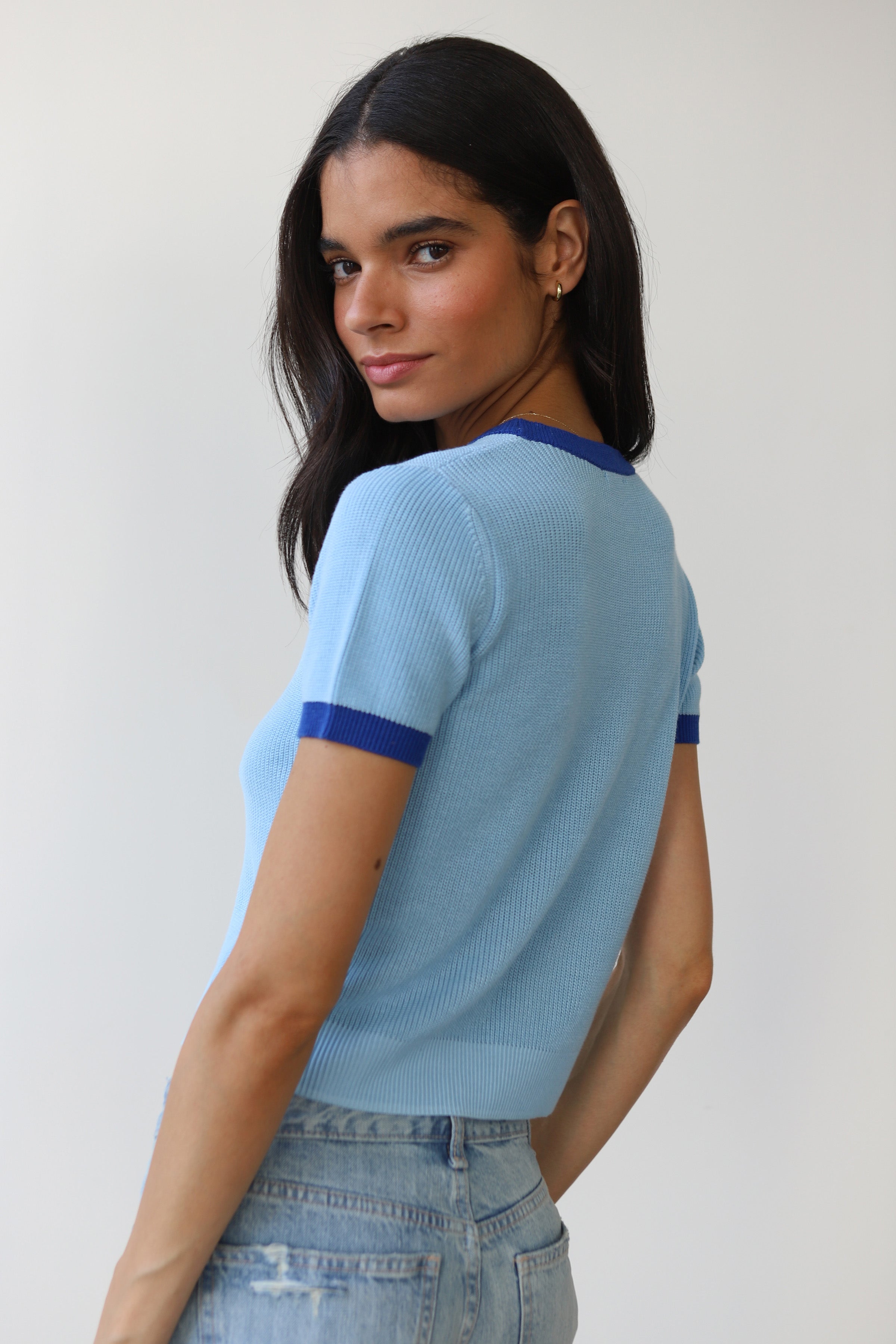 The Ringer Knit Tee - Capri Blue