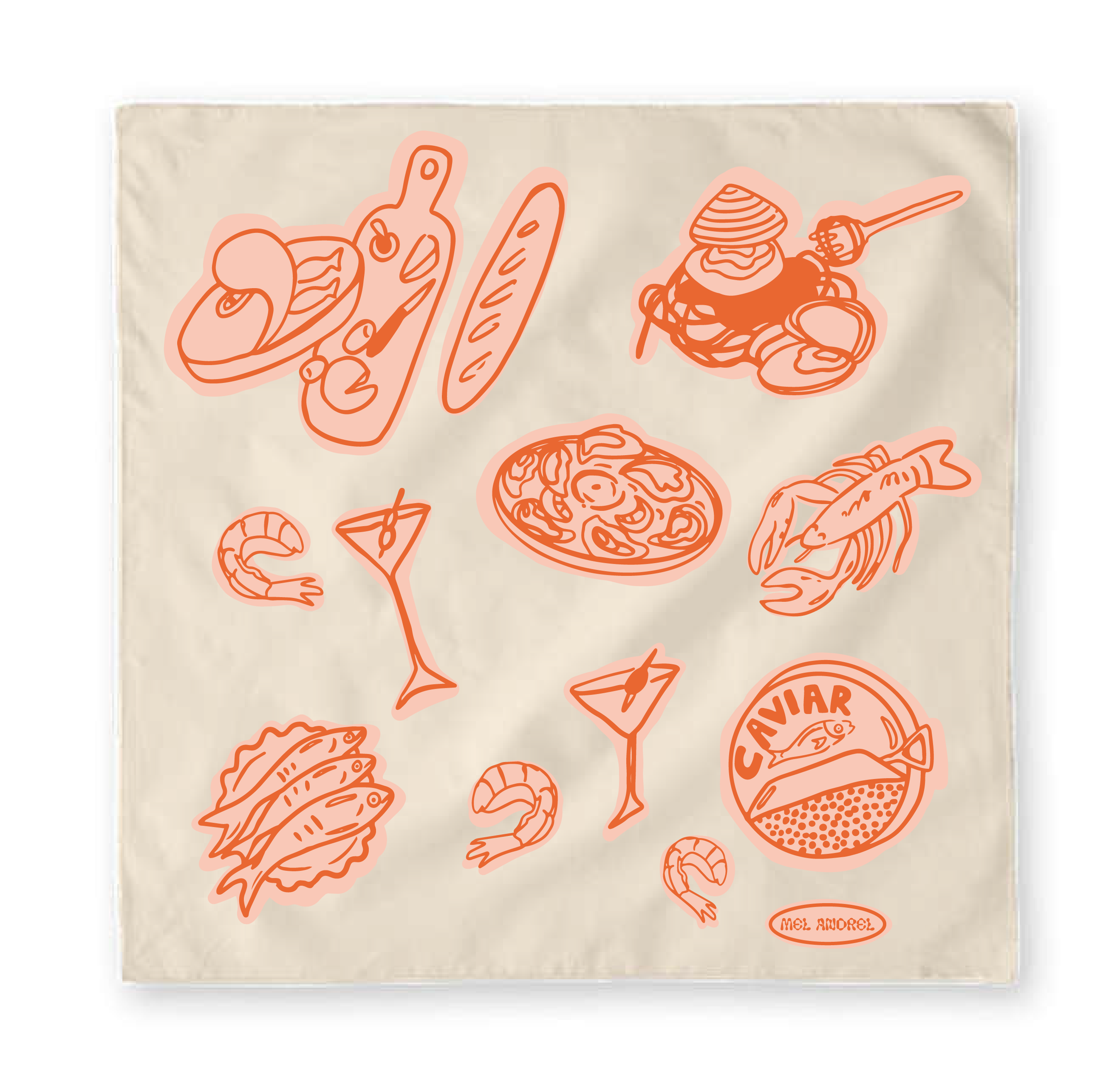 Seven Fishes Tea Towel in Gumdrop
