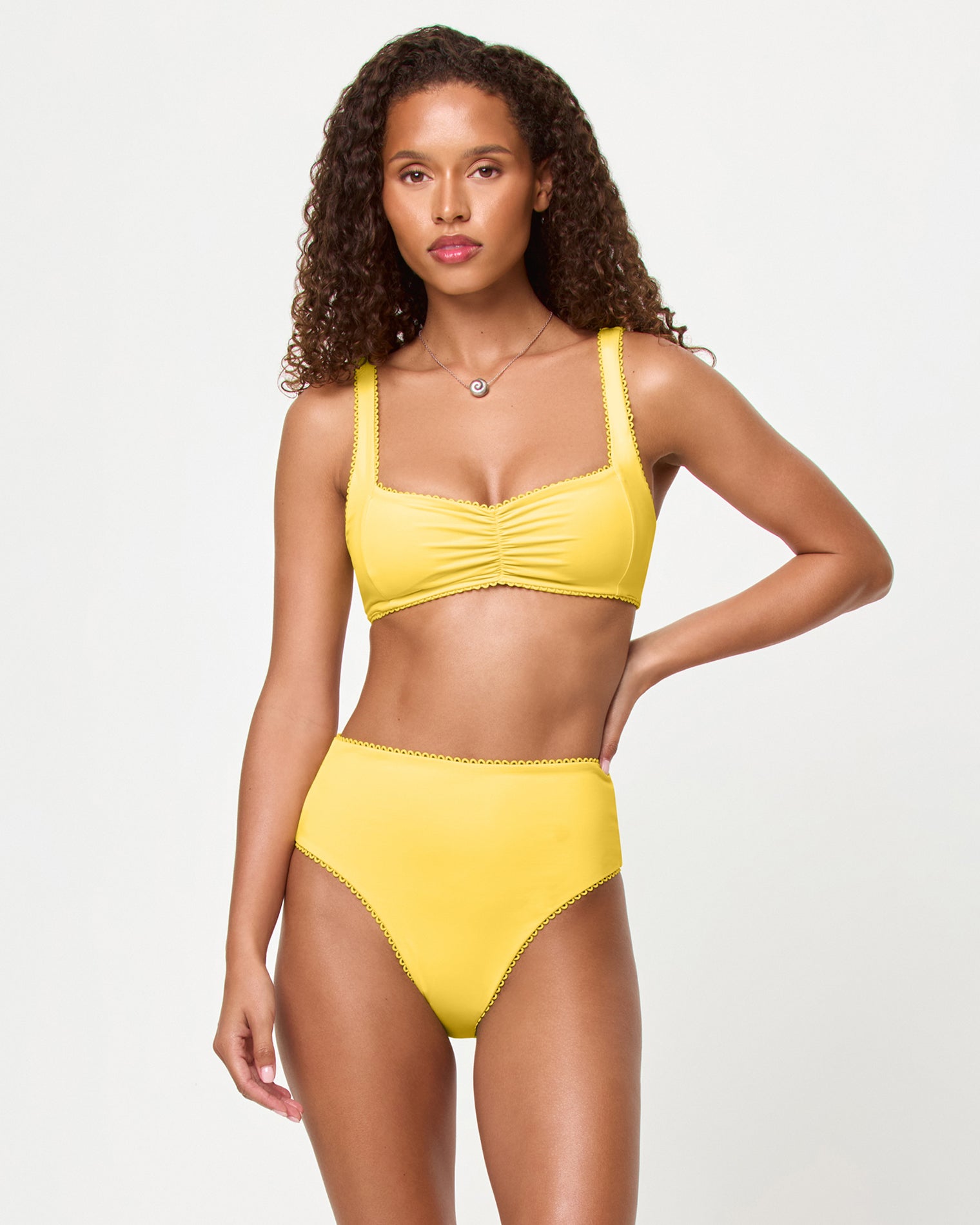 Ditsy | Badge:New Arrival_#B2AC88_#ffffff'
LSPACE Effie bikini top and Soleil bikini bottom in Ditsy, front view on model.