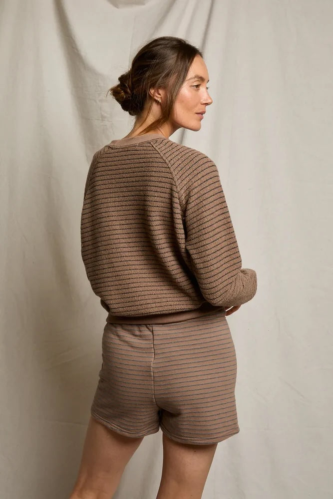 Bennie Sweatshorts in Mocha Charcoal Stripe