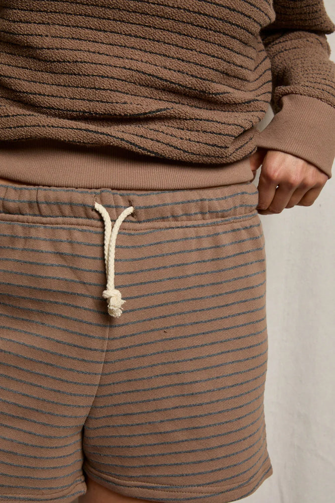 Bennie Sweatshorts in Mocha Charcoal Stripe