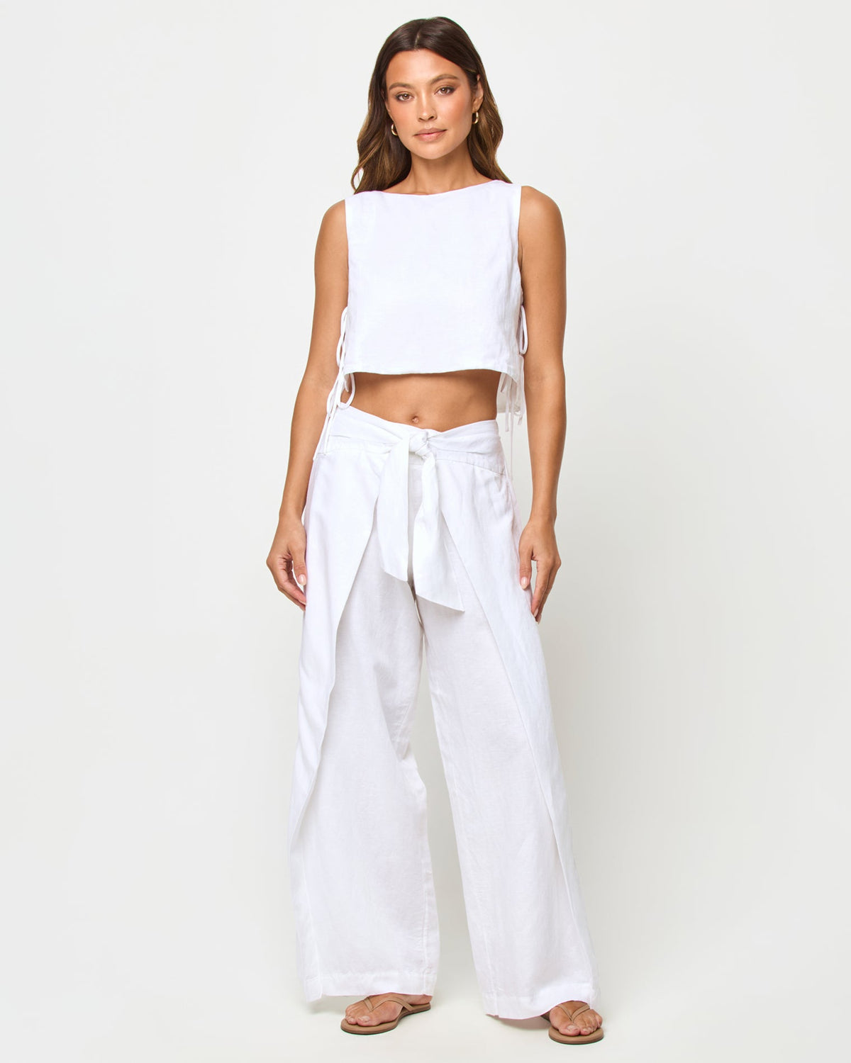 LSPACE Rylee pant in white, front view on model.