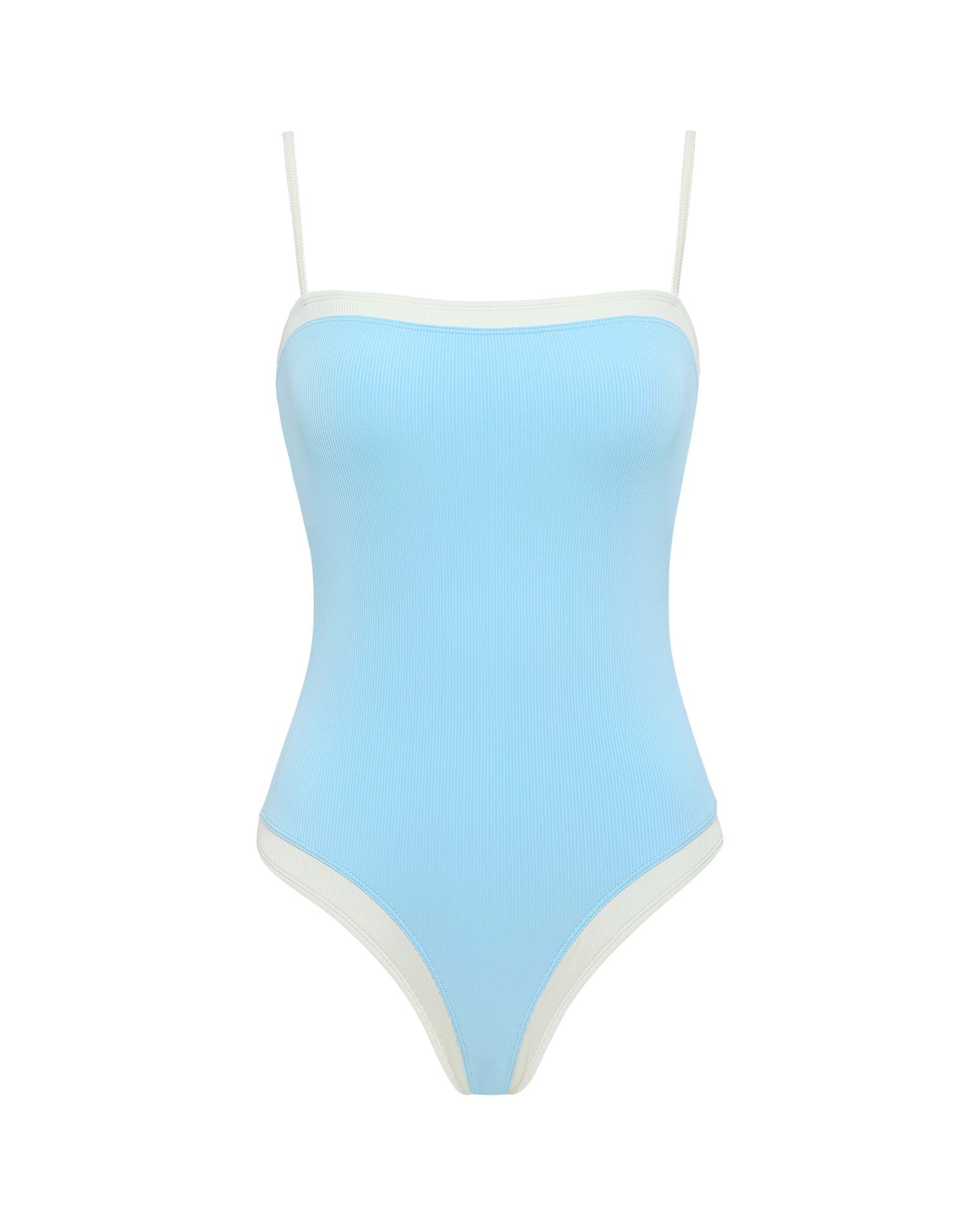 LSPACE Tess one piece swimsuit in Sky Blue Cream, off-model flat lay.