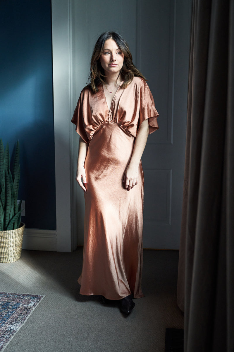 Satin Wrap Dress in Golden