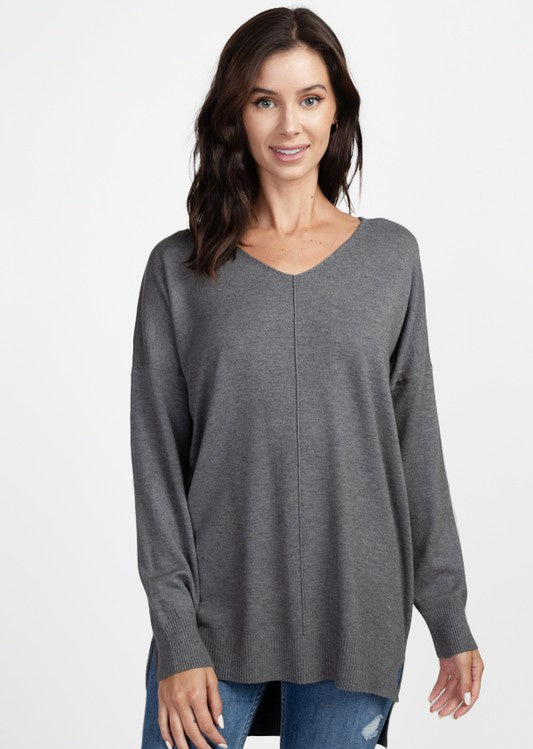 Jessa Soft V-Neck Sweater in Charcoal