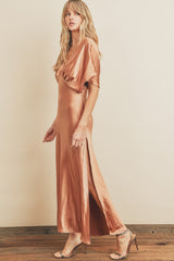 Satin Wrap Dress in Golden