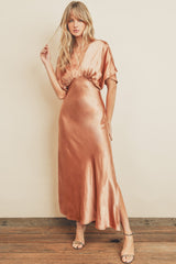 Satin Wrap Dress in Golden