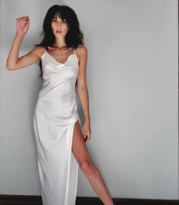 Camila Cowl Dress in White