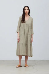 Tiered Striped Dress in Green