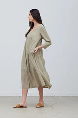 Tiered Striped Dress in Green
