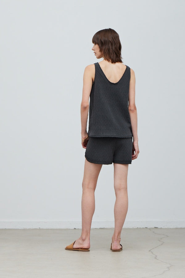 Raw Edge Shorts in Faded Black