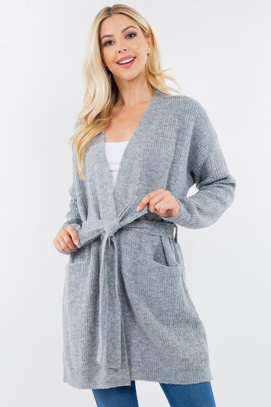 Emmy Front Tie Cardigan in Grey
