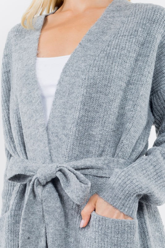 Emmy Front Tie Cardigan in Grey