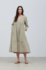 Tiered Striped Dress in Green