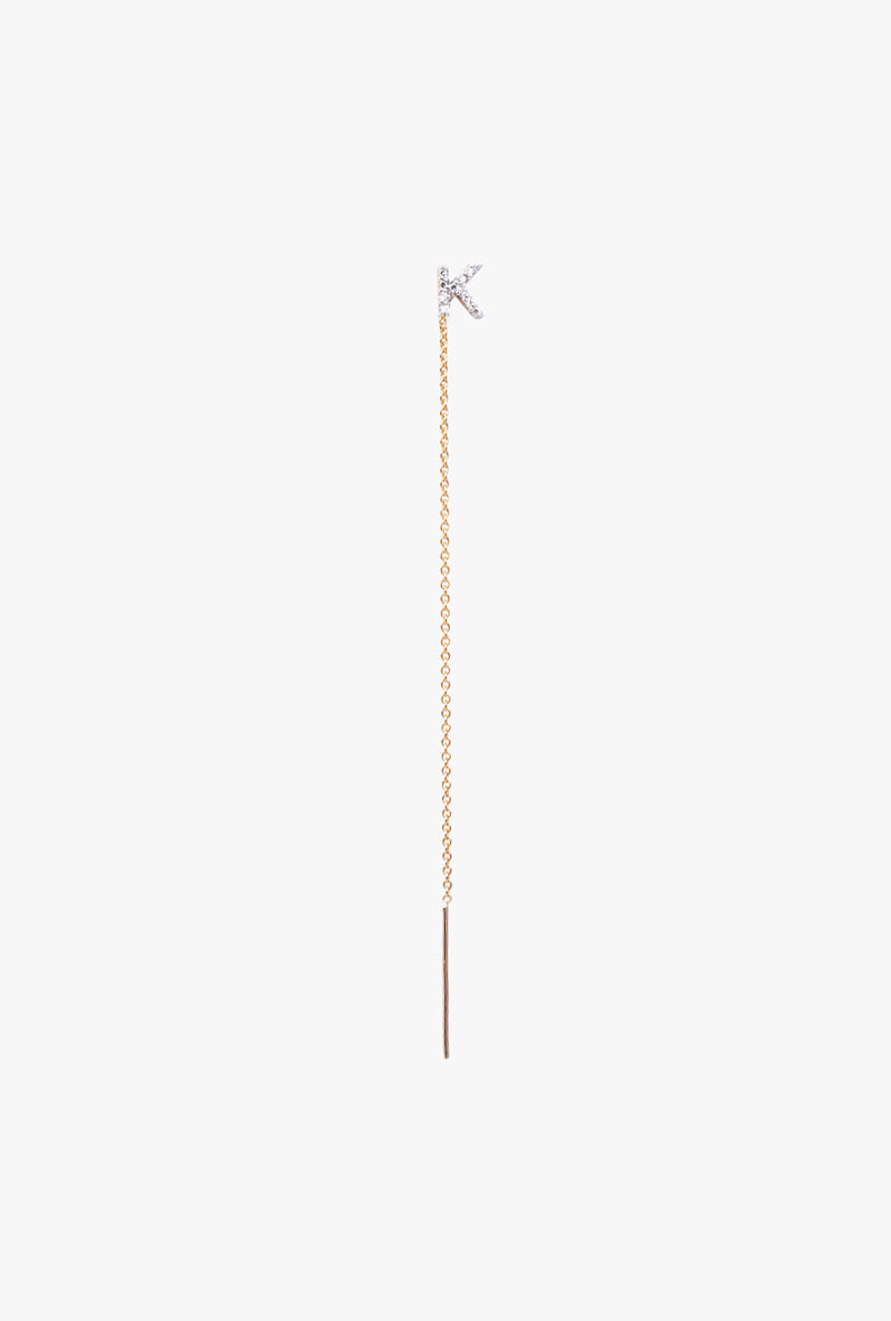 Diamond "K" Initial Threader Earring