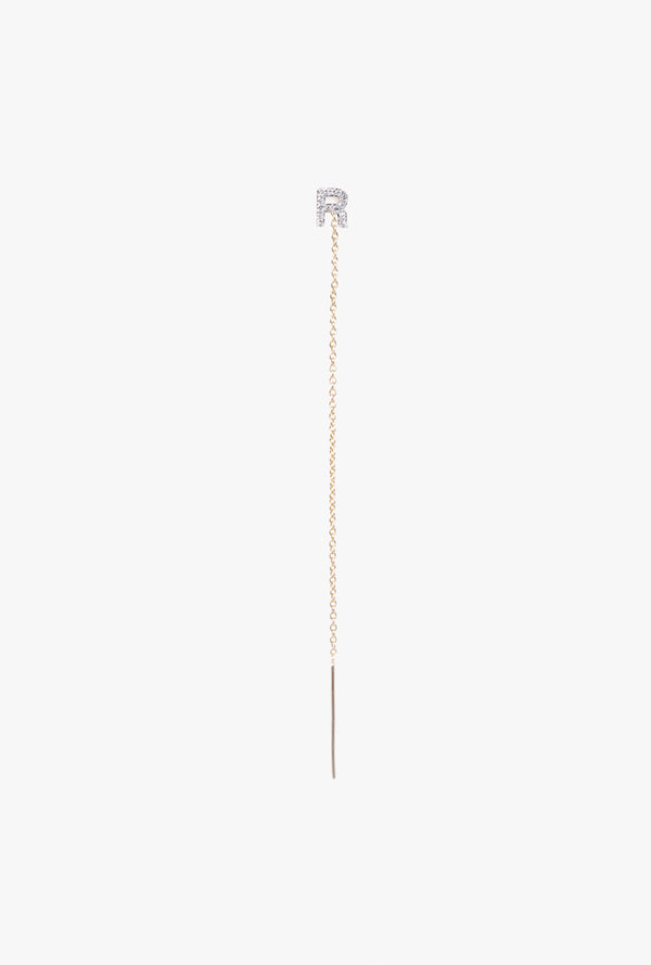 Diamond "R" Initial Threader Earring