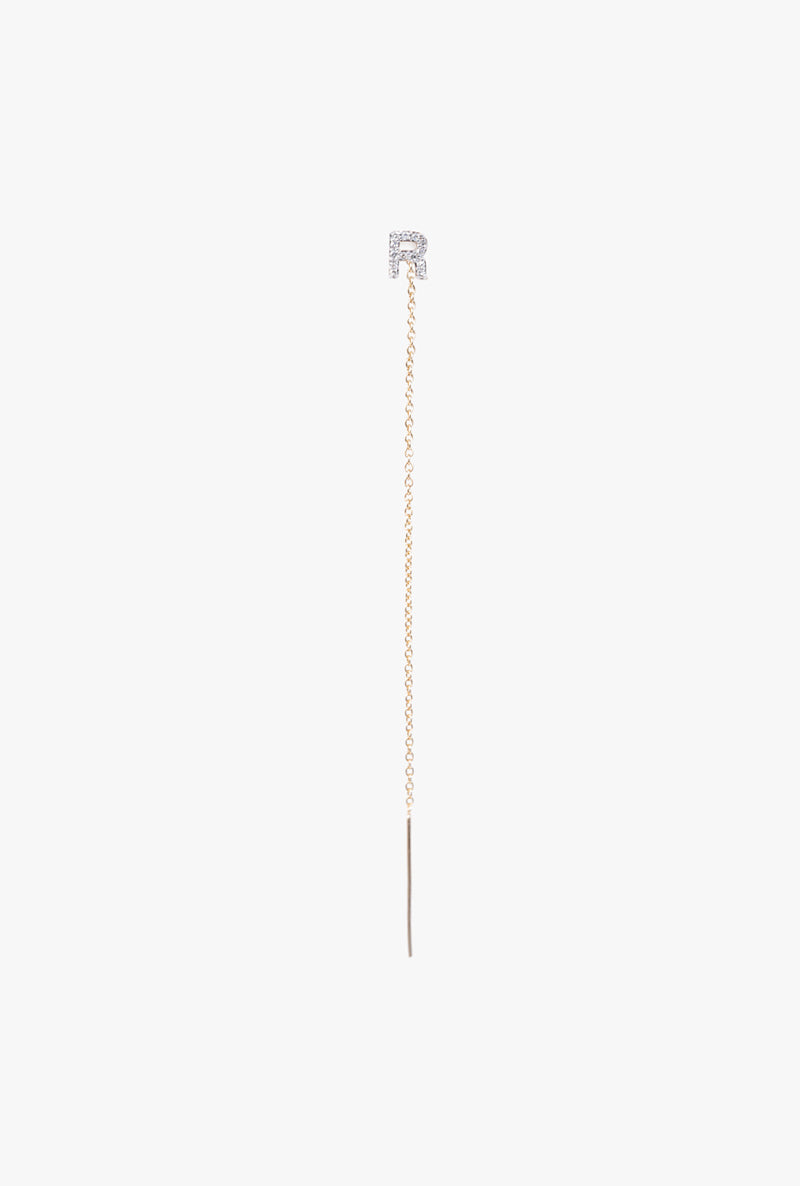 Diamond "R" Initial Threader Earring