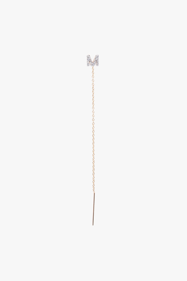 Diamond "M" Initial Threader Earring