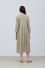 Tiered Striped Dress in Green