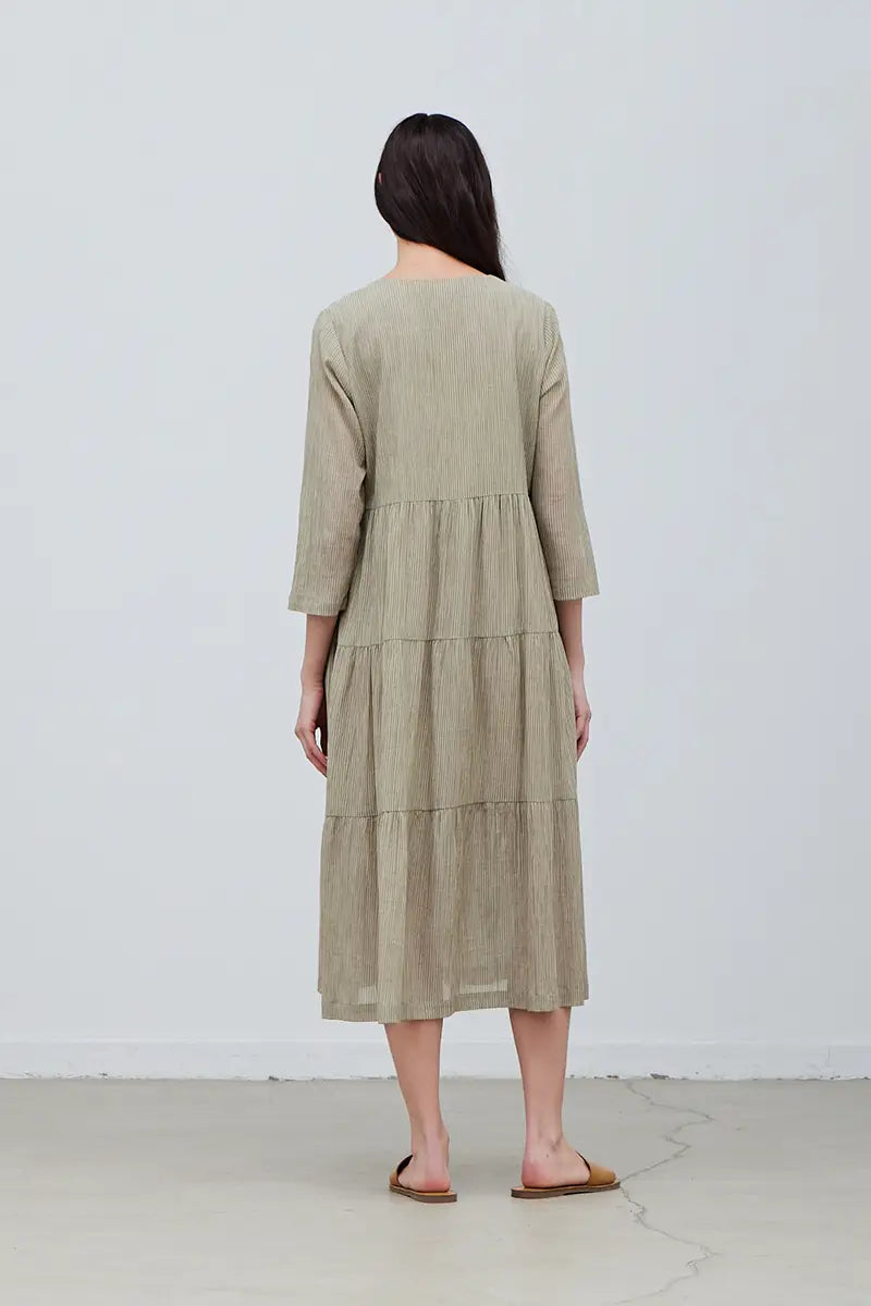 Tiered Striped Dress in Green