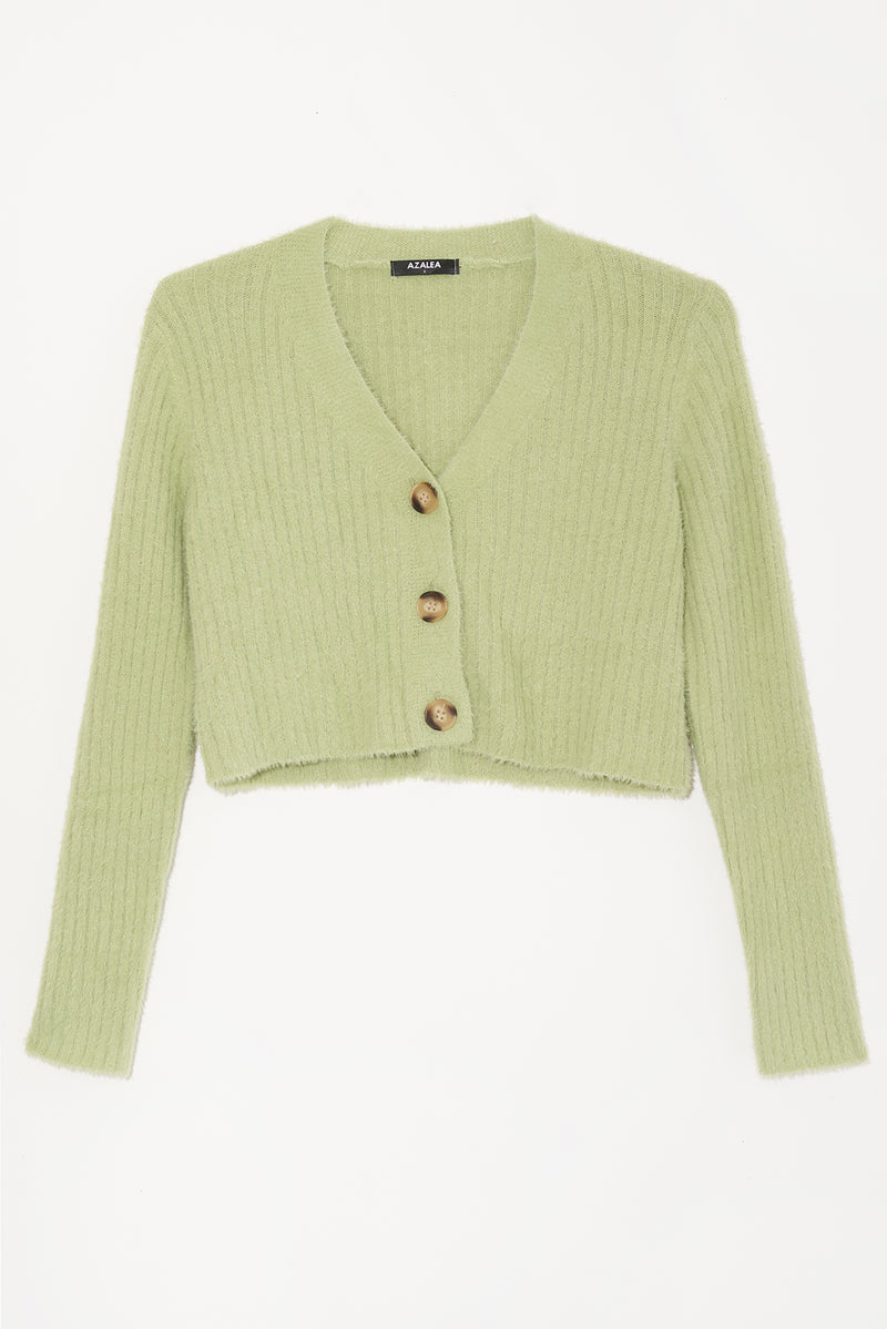 Fuzzy Cropped Cardigan in Pistachio