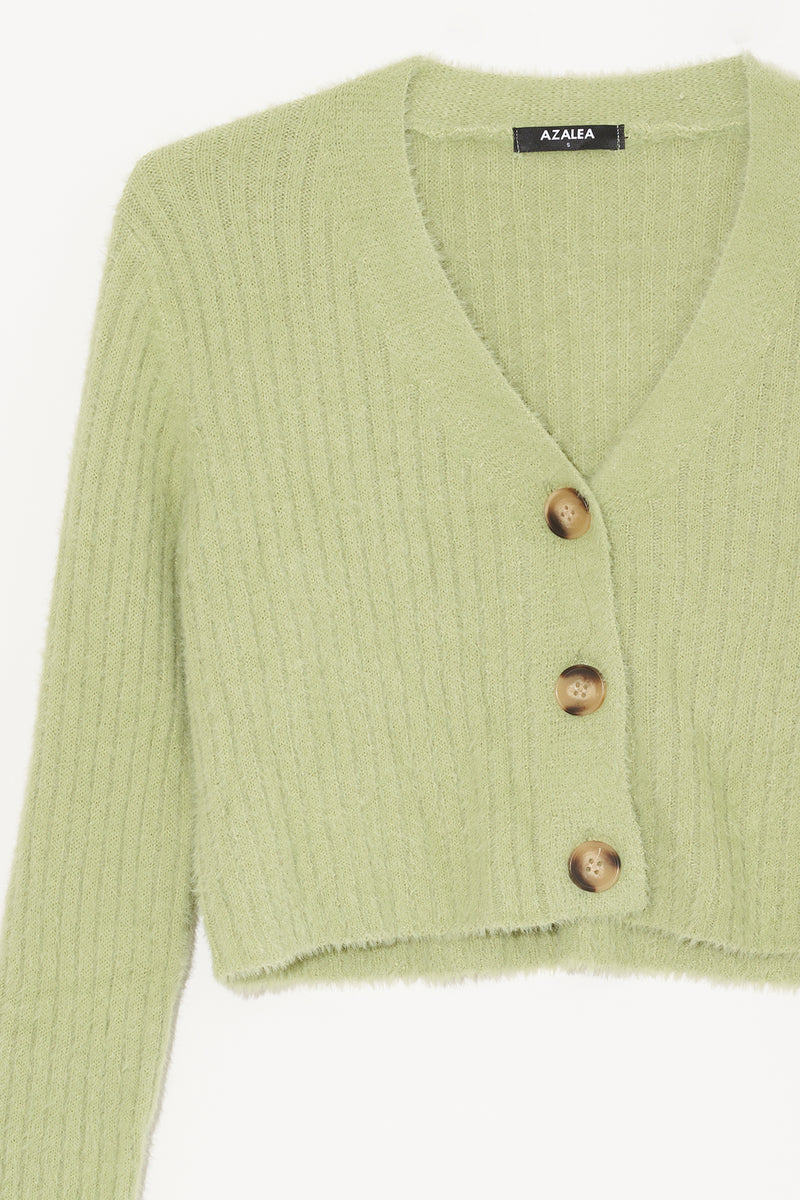 Fuzzy Cropped Cardigan in Pistachio