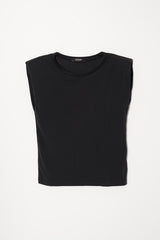 Shoulder Sleeveless Tee in Black