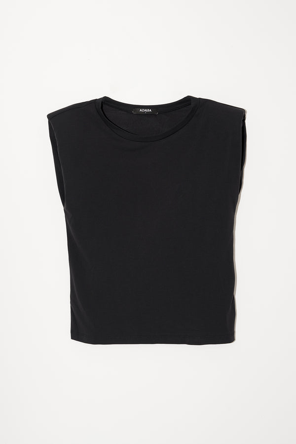 Shoulder Sleeveless Tee in Black