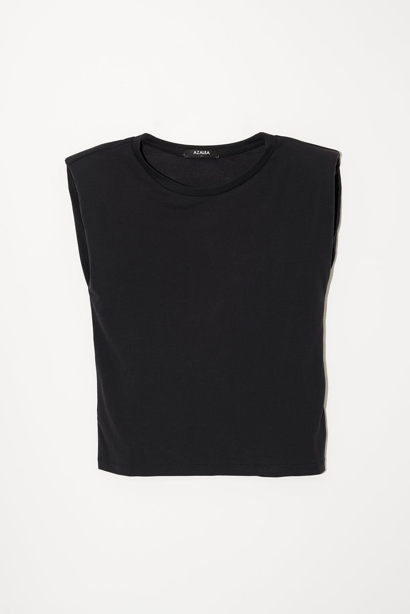 Shoulder Sleeveless Tee in Black
