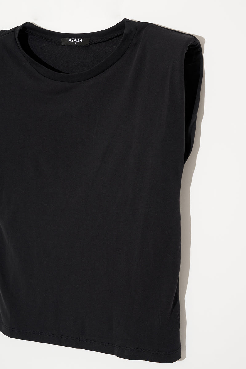 Shoulder Sleeveless Tee in Black