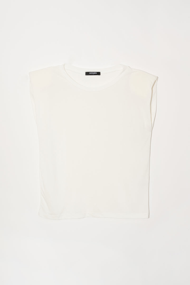 Shoulder Sleeveless Tee in White