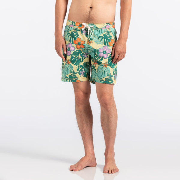 Lei Day Elastic Boardshort in Light Lemon