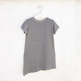 Asymmetric T-shirt Dress - Black + White Stripes