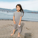 Asymmetric T-shirt Dress - Black + White Stripes