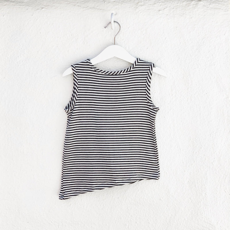 Asymmetric Tank - Black + White Stripes