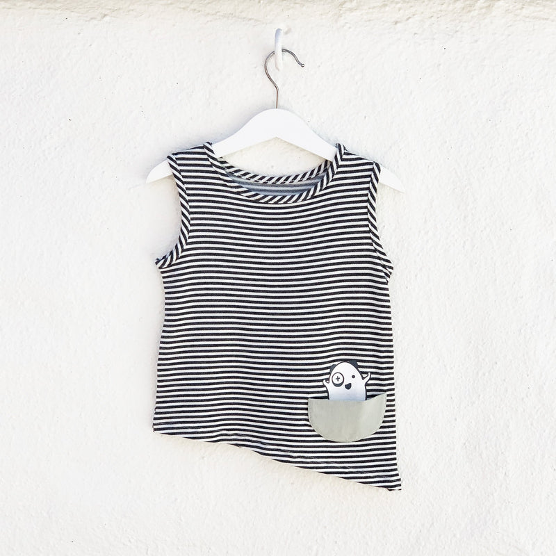 Asymmetric Tank - Black + White Stripes