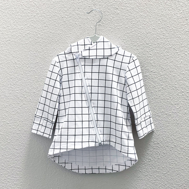 Hi-Lo Hoodie - Black/White Grid