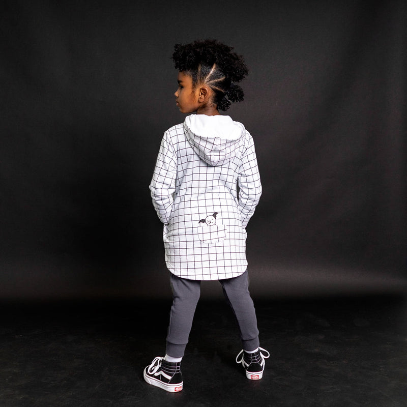 Hi-Lo Hoodie - Black/White Grid