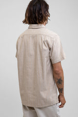 Linen Stripe S/S Shirt in Sand