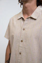 Linen Stripe S/S Shirt in Sand
