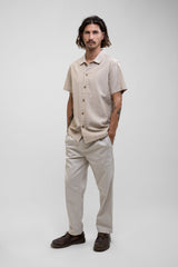 Linen Stripe S/S Shirt in Sand