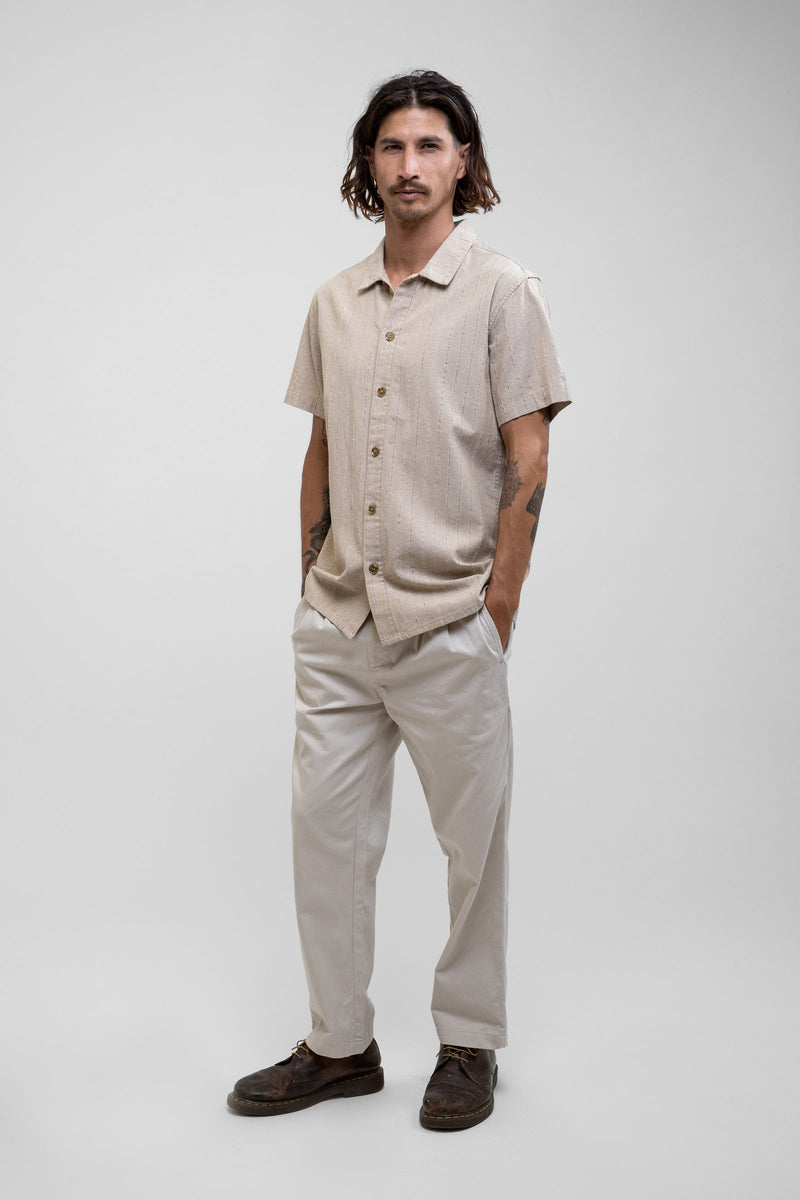 Linen Stripe S/S Shirt in Sand