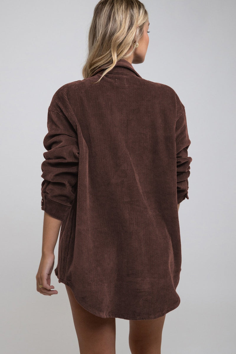 Corduroy Oversized Shacket in Hazelnut