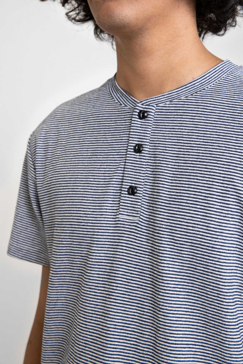 Everyday Stripe Henley in Dark Navy